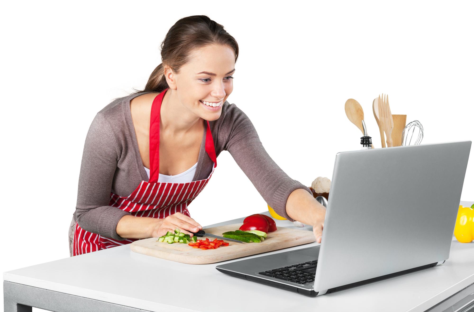 smiling instructor teaching online cooking