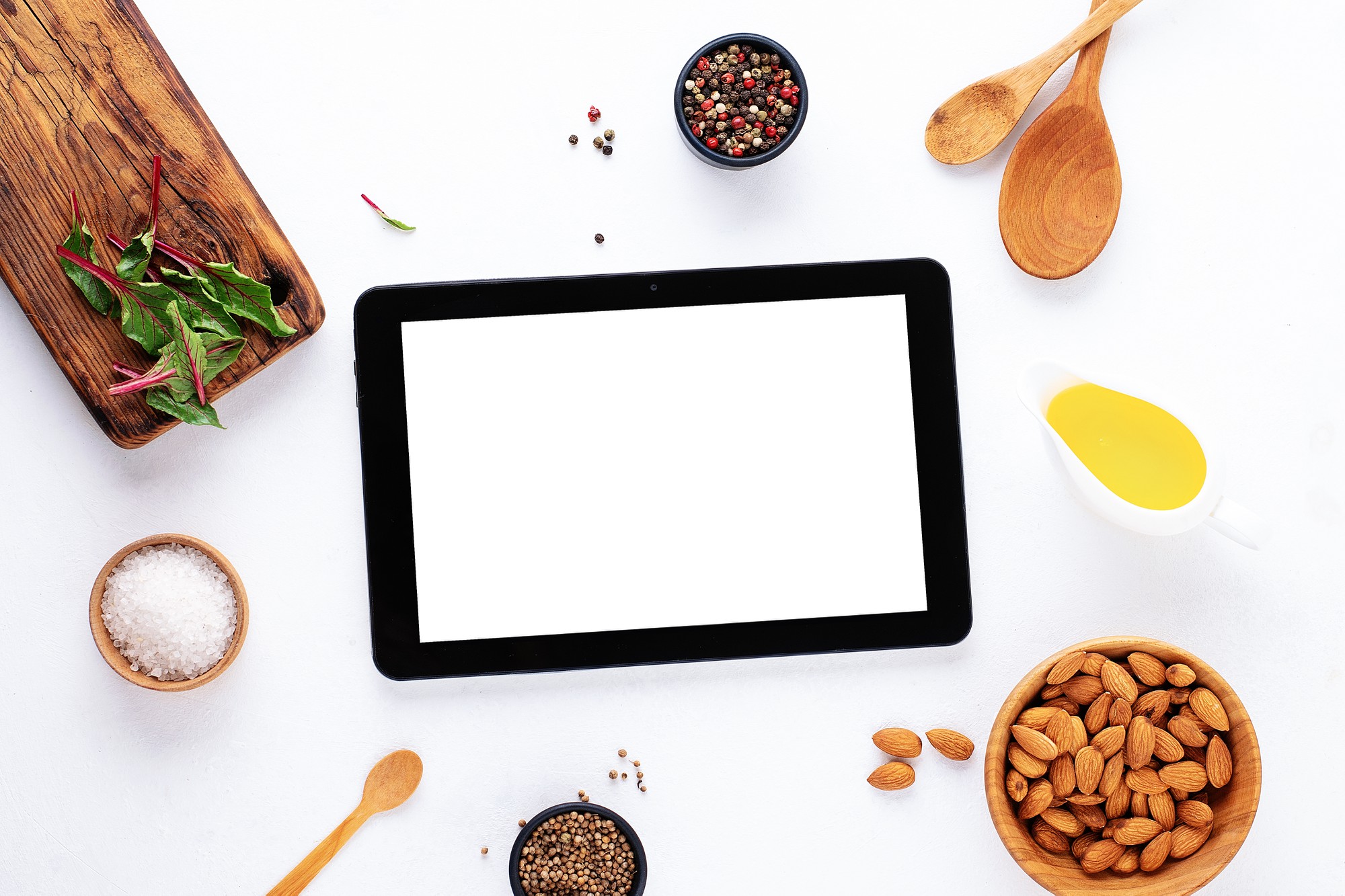 tablet with cooking lesson interface